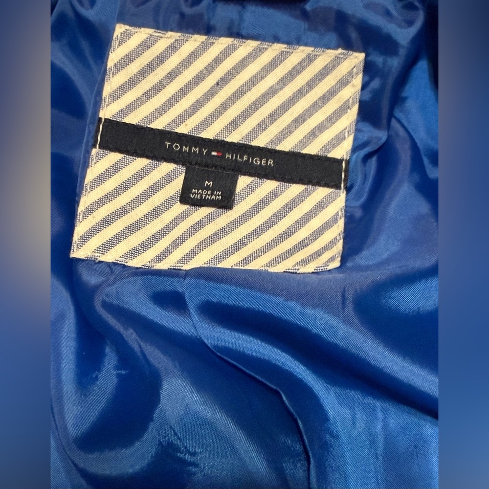 Tommy Hilfiger NWOT Light Blue and White Striped Double Breasted Trench Coat - Picture 10 of 11